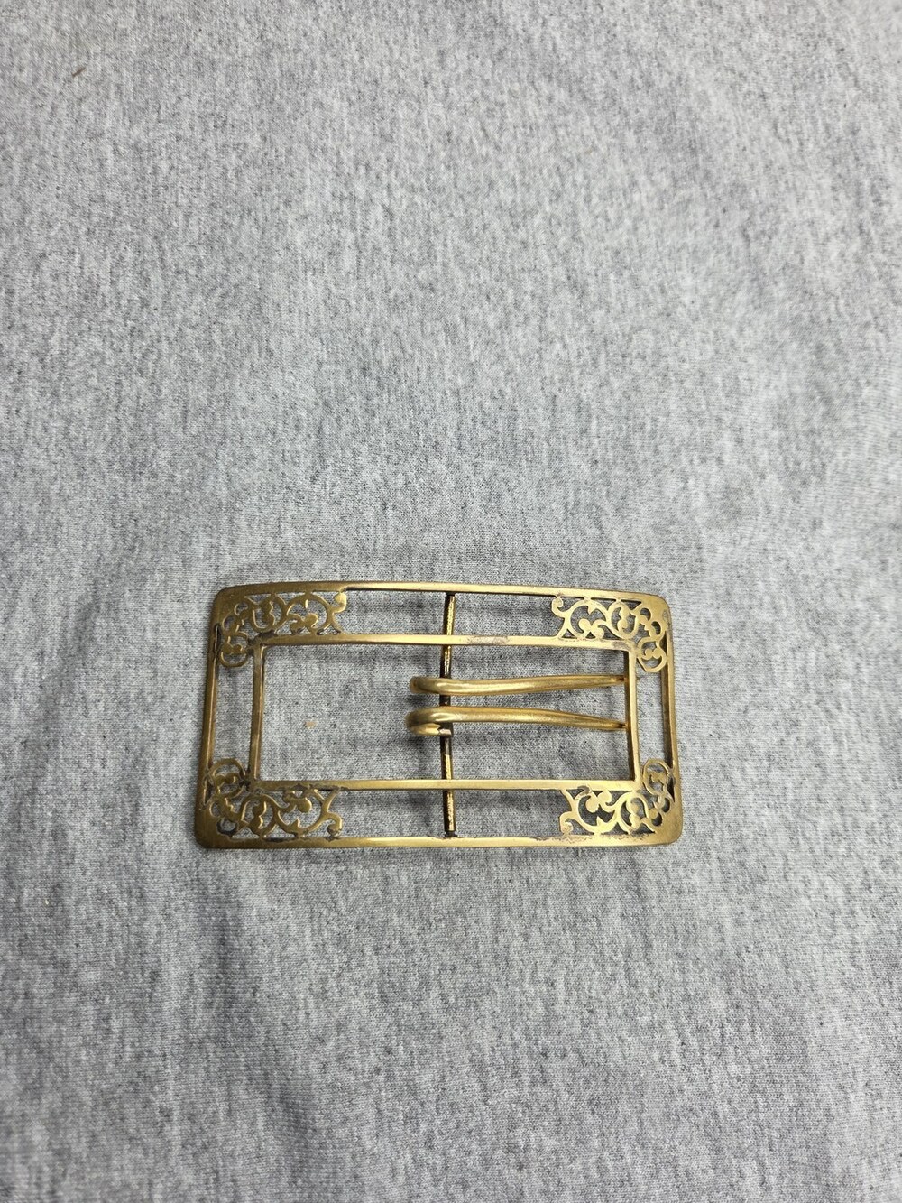 Vintage Art Nouveau Brass Sash Buckle Filigree Openwork Two Prong Large 1970s